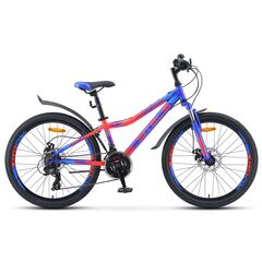 Подростковый велосипед Stels Navigator 410 MD 24" 21-sp (синий/неоново-красный), Цвет: синий, Размер рамы: 12"