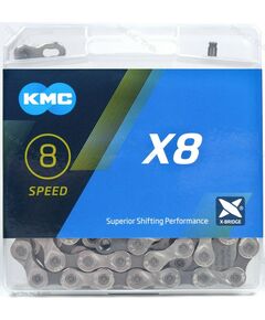 Цепь велосипедная KMC X8 1/2''x3/32''x116L 8 скоростей (серебристая)