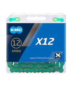 Цепь для велосипеда KMC X12 Aurora Green (11/128", 12 ск., 126 звеньев, с замком, зеленый "бензина!")