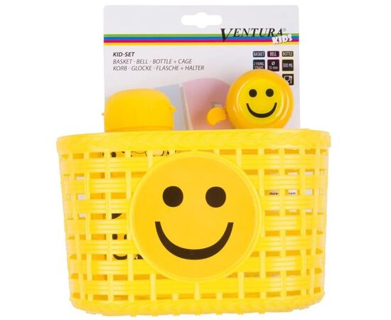 Корзина+фляга+звонок Ventura Kids 5-650042 комплект «смайл» (жёлтый), Цвет: жёлтый, изображение 2