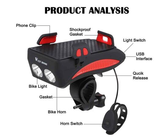 Фара велосипедная с держателем телефона YG-BHL29-4, изображение 3