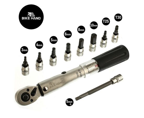 Набор динамометрический ключ для головок 1/4", 3/4/5/6/8/10мм в кейсе BIKEHAND YC-617-2S 6-156172, изображение 2