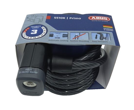 Тросовый велозамок на ключ ABUS Primo 5510K/180 см SCMU с кронштейном 05-0014245 (черный), Цвет: черный, изображение 4 Тросовый велозамок на ключ ABUS Primo 5510K/180 см SCMU с кронштейном 05-0014245 (черный), Цвет: черный, изображение 4