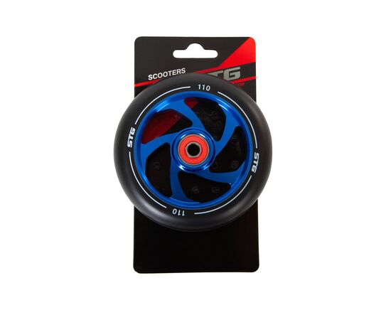 Колесо для трюкового самоката 110 мм с алюминиевым ободом и подшипником ABEC-11 (синий, 1 шт), изображение 2