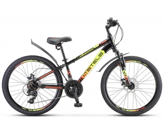 Подростковый велосипед Stels Navigator 400 V 24" (чёрный/салатовый/красный), Цвет: черный, Размер рамы: 12"
