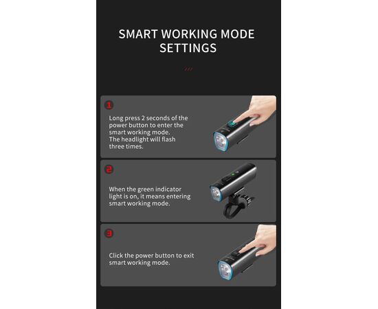 Фара передняя GACIRON V9M-1500 1500LM Micro USB 4800mAh 07-300124, изображение 18