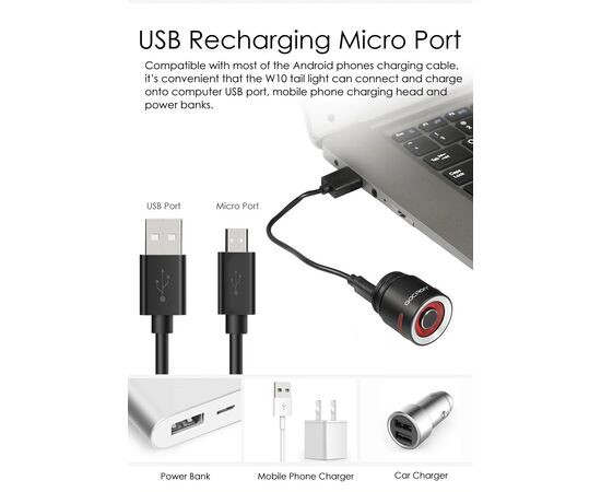Фонарь задний GACIRON W10 5 LM Micro USB 07-300160, изображение 8