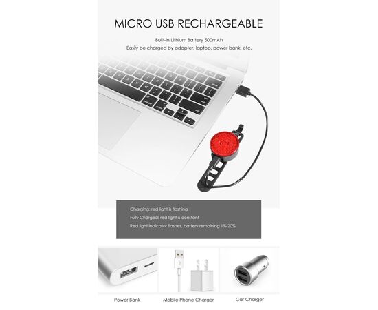 Фонарь задний GACIRON W08-10A 10 LM Micro USB 07-300171, изображение 7