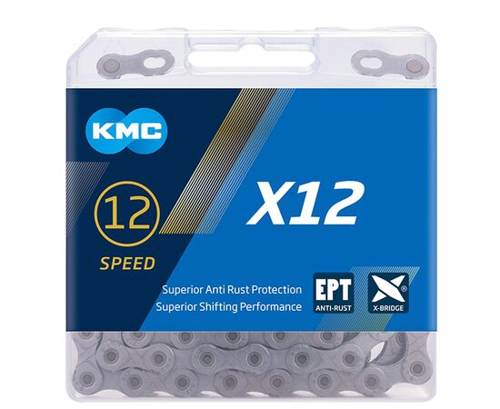 Цепь велосипедная KMC X12 EPT 1/2"х11/128"x126L 12 скоростей (серебристая)