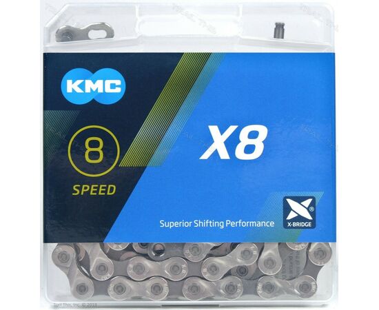 Цепь велосипедная KMC X8 1/2''x3/32''x116L 8 скоростей (серебристая)