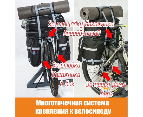 Велорюкзак на багажник (велоштаны) Course 30-50 литров (чёрный), Цвет: черный, изображение 14