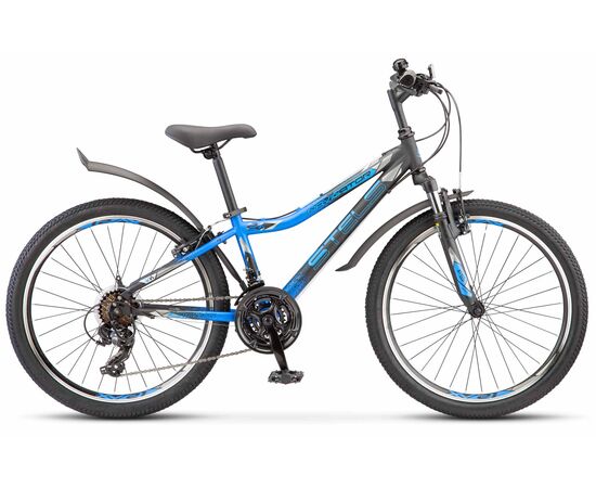 Подростковый велосипед Stels Navigator 410 V 24" 21-sp (чёрный/синий), Цвет: синий, Размер рамы: 12"