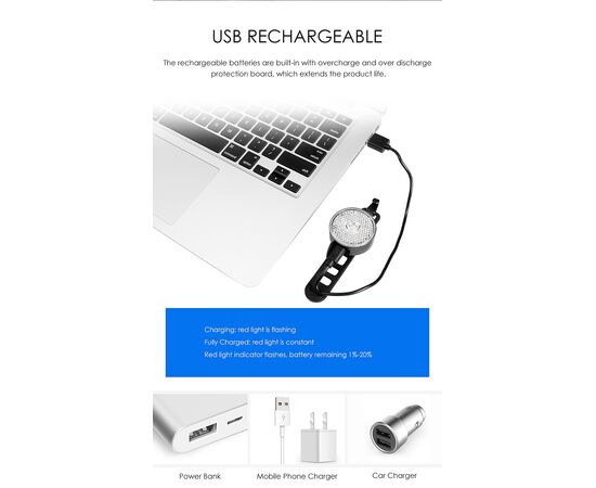 Фара с вибродатчиком GACIRON W08J-20 20 LM Micro USB 500mAh 07-300165, изображение 17