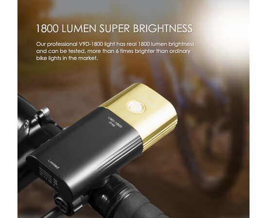 Фара GACIRON V9D-1800 GOLD 2xCREE 1800LM Micro USB 6700mAh 07-300133, изображение 8