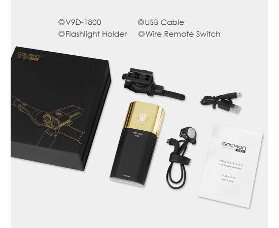 Фара GACIRON V9D-1800 GOLD 2xCREE 1800LM Micro USB 6700mAh 07-300133, изображение 24