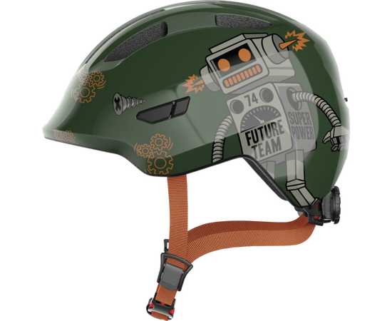 Шлем детский ABUS Smiley 3.0 (зеленый с роботами), Цвет: хаки, Размер: 45-50