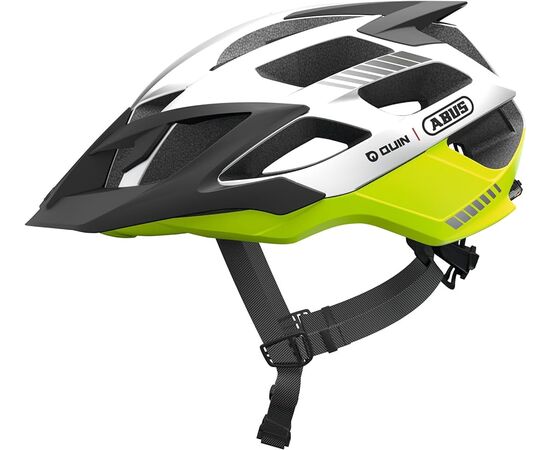 Шлем MTB ABUS Moventor QUIN (с датчиком удара, neon yellow, бело-желтый), Цвет: белый, Размер: 52-57