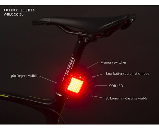 Фонарь задний Author V-Block360 CobLed 80 lm USB, изображение 6