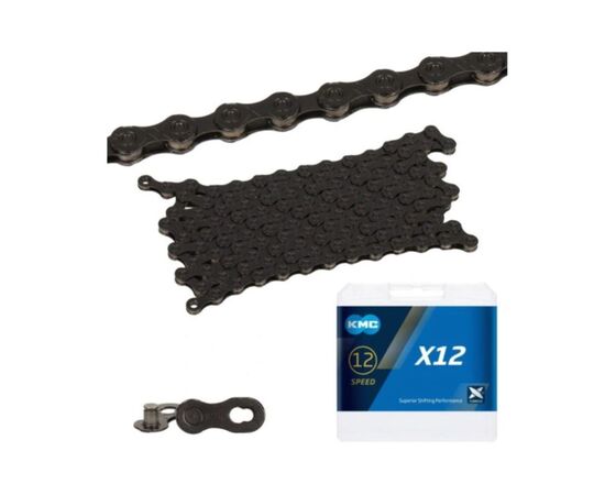 Цепь велосипедная KMC X12 (12 ск./126 зв./чёрная), изображение 2