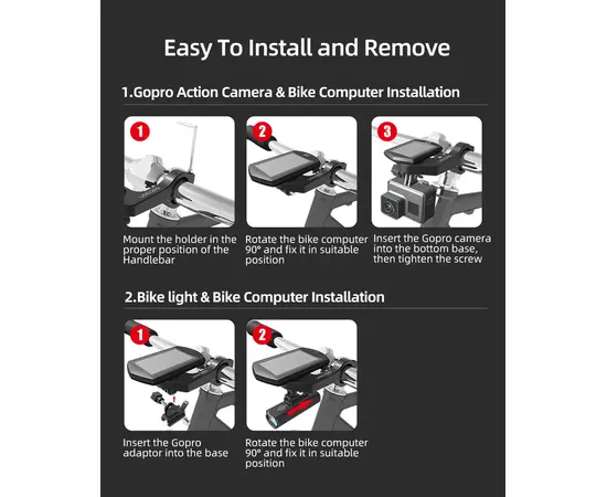 Держатель GACIRON H17 для фары/велокомпьютера/экшнкамеры, на руль, изображение 11 Держатель GACIRON H17 для фары/велокомпьютера/экшнкамеры, на руль, изображение 11