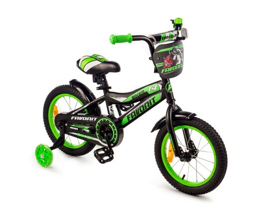 Детский двухколёсный велосипед Favorit BIKER 14" (чёрный/зелёный), Цвет: зелёный, изображение 2