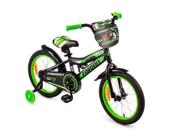Детский двухколёсный велосипед Favorit BIKER 16" (чёрный/зелёный), Цвет: зелёный, изображение 2