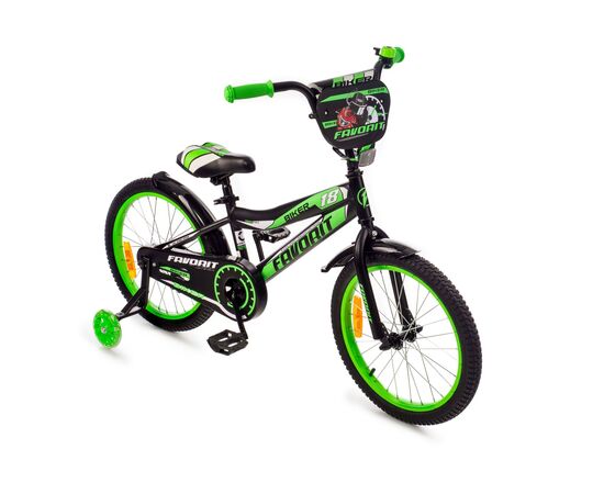 Детский двухколёсный велосипед Favorit BIKER 18" (чёрный/зелёный), Цвет: зелёный, изображение 2