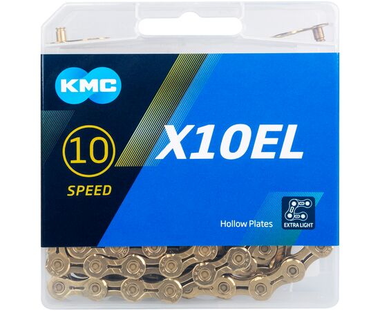 Цепь для велосипеда KMC X10EL Ti-Ni Gold (1/2"x11/128", 10 ск., 114 звеньев, EL-extra light, с замком, золотистая)