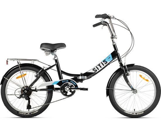 Велосипед SITIS POINT 7SP 20" (2025, Black-Grey-Blue), Цвет: черный, Размер рамы: 10"