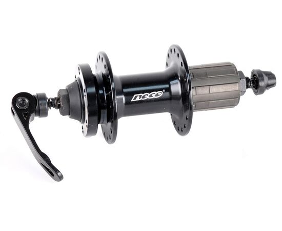 Втулка задняя Neco MS38QR (32 отв., disc brake, 8/9 ск., на 2-х промподшипниках, с эксцентриком, M10*135 мм*145 мм, алюминий, черный)