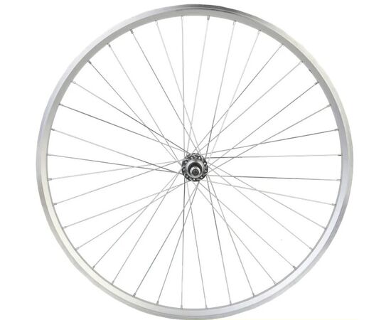 Колесо заднее 28", обод двойной алюминиевый, серебристый, V-br., втулка под трещотку 6-7 ск., гайки, изображение 2