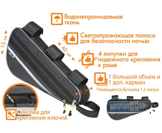 Велосумка Course Лонг под раму большая (серый), изображение 4