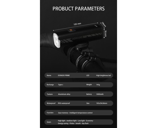 Фонарь передний ADDVIEW DORADO PRIME (чёрный), изображение 8