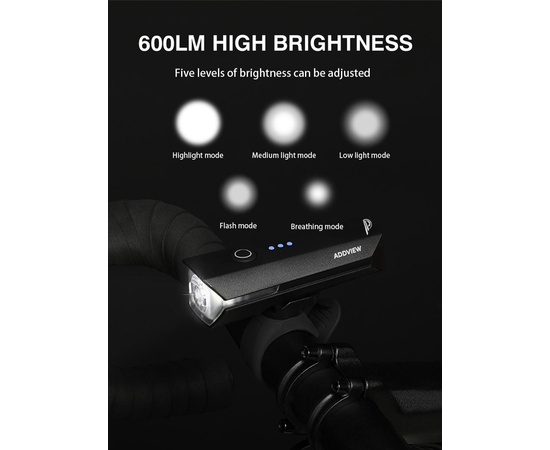 Фонарь передний ADDVIEW CORVUS PRIME (чёрный), изображение 8