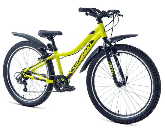 Подростковый велосипед Forward TWISTER 24 1.0 (зелёный/фиолетовый), Цвет: жёлтый, Размер рамы: 12", изображение 2