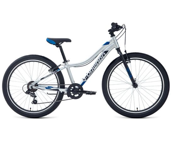 Подростковый велосипед Forward TWISTER 24 1.0 (серебристый/синий), Цвет: серый, Размер рамы: 12"