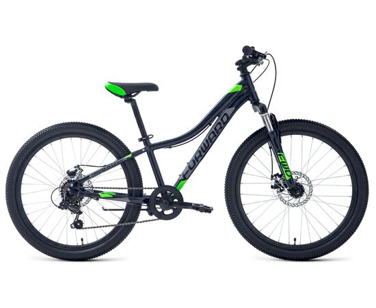 Подростковый велосипед Forward TWISTER 24 2.0 disc (черный/ярко-зеленый), Цвет: Черный, Размер рамы: 12"