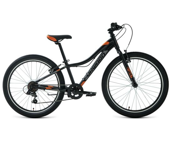 Подростковый велосипед Forward TWISTER 24 1.0 (чёрный/оранжевый), Цвет: Черный, Размер рамы: 12"