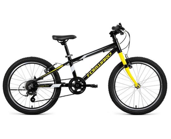 Детский велосипед Forward RISE 20 2.0 (черный/желтый), Цвет: Черный, Размер рамы: 10,5"